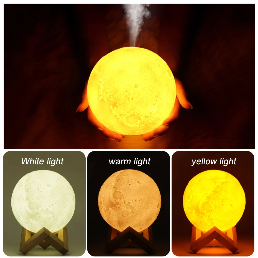 3D принт луна лампа с 880 мл увлажнитель воздуха светодиодный ночник изменение цвета освещения для домашнего декора ночной Прохладный очиститель воздуха
