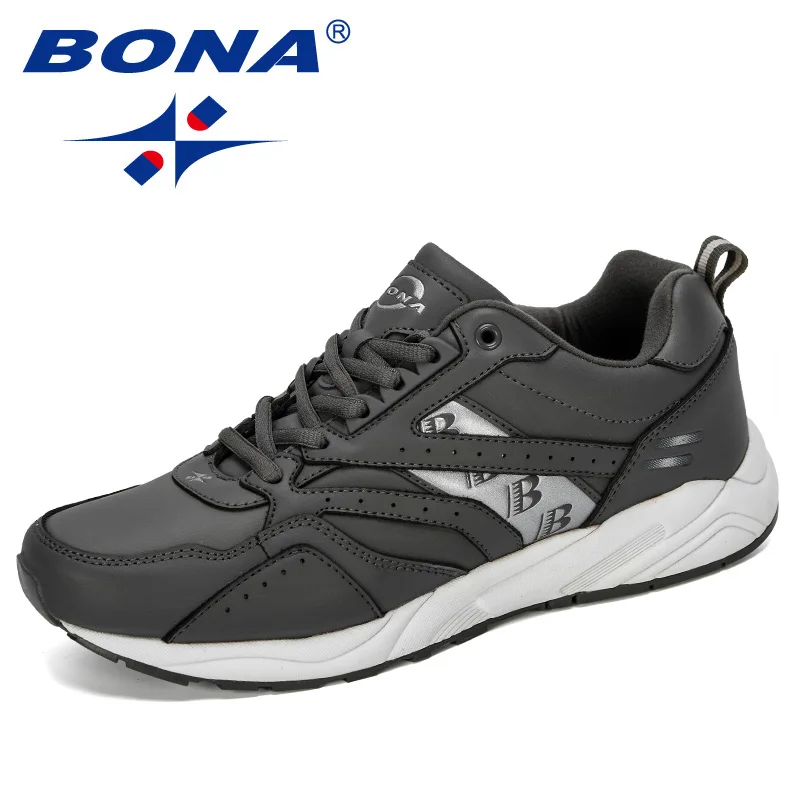 BONA New Designers Cow Split Running Shoes Men Outdoor Sneakers Shoes High Quality Breathable Shoes Jogging Tennis Shoes - Цвет: Dark grey lightgray