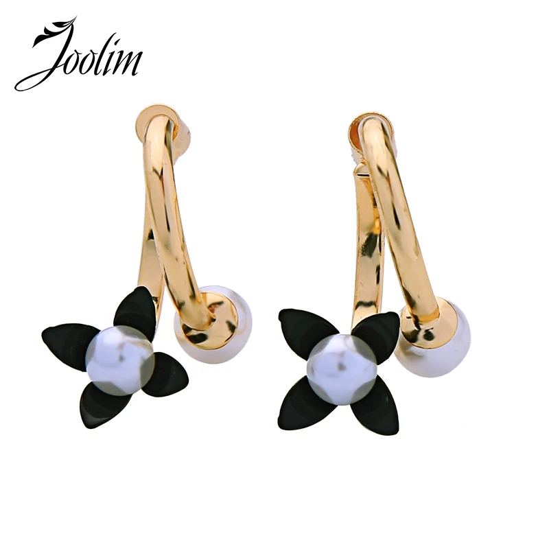 

Joolim Convertible Black Flower Hoop Earring 2 in 1 Earring Design Earring