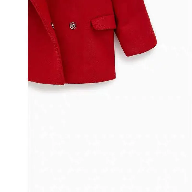 Зима Девочки испанского праздничные красные Высокое качество бабочка узел из шерсти с текстильной отделкой из хлопка; утепленные Пальто и куртки для девочек Детская куртка