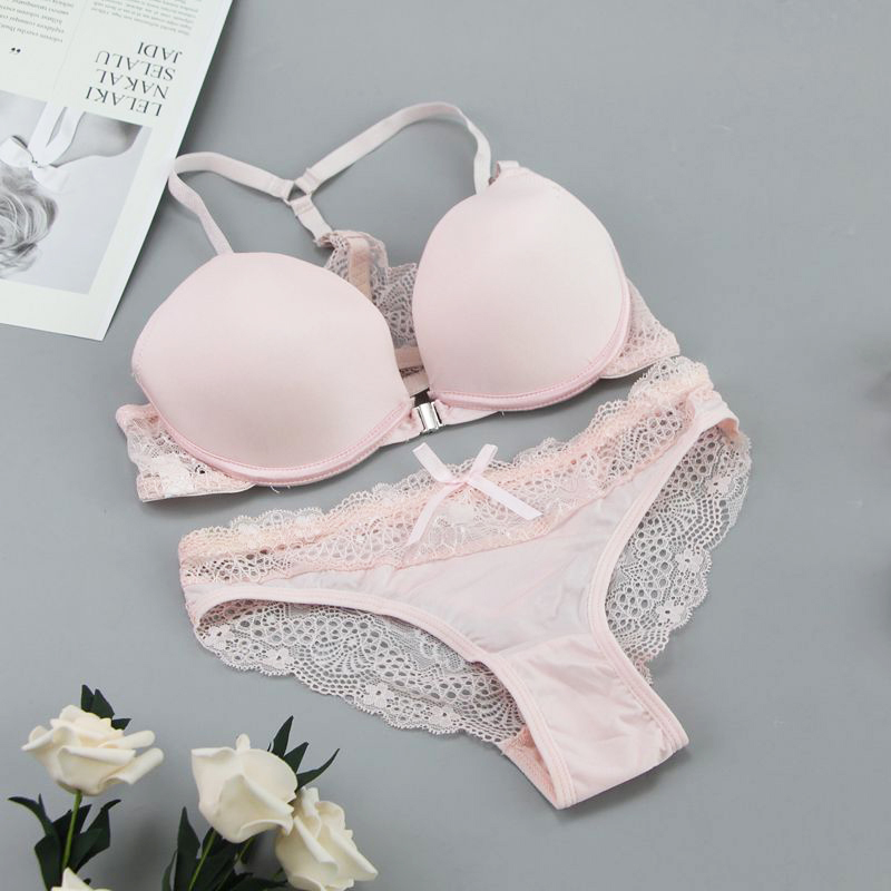  New Fashion Bralette Sexy Lingerie Seamless Push Up Bra Sets Front Closure Candy Color Underwear Women Small Size Brassiere 