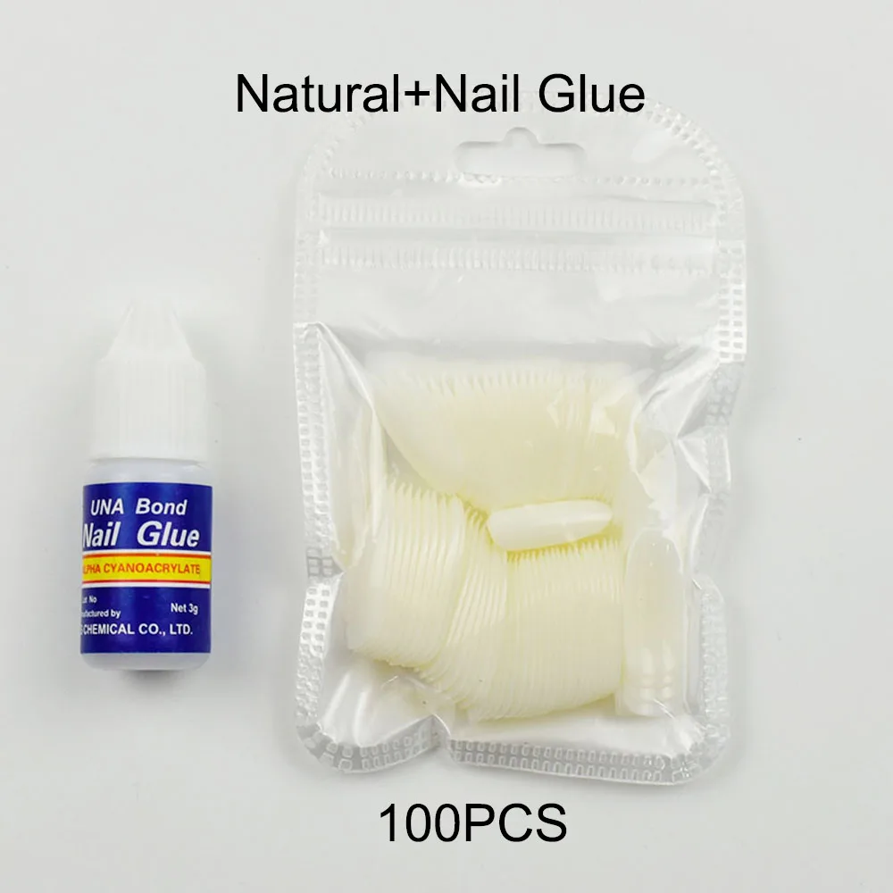 Natural Содержит клей накладные ногти акриловые овальные полное покрытие прозрачные/натуральные/белые поддельные ногти французские Типсы для маникюра JZJ3021 - Цвет: Natural