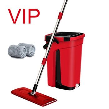 

Flat Squeeze Mop Bucket Hand Free Wringing Self Wet and Cleaning Stainless Steel Mop System Dry Cleaning Microfiber Floor Mop