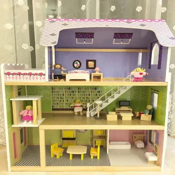

Agnicy Children Simulation Play House Doll House Simulation Villa Three-story Wooden Large Toy Birthday Gift