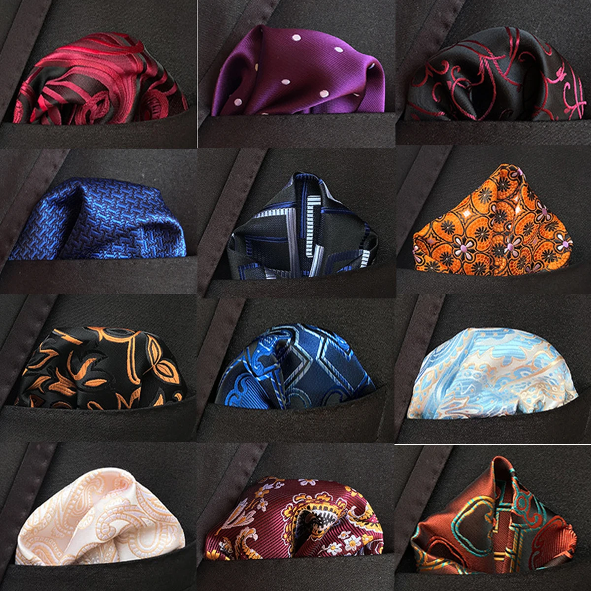 Pocket Square Men's Classic Red Purple Print Dot Silk Handkerchiefs Business Casual Wedding Gift