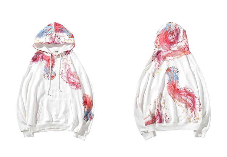 Hip Hop Hoodies Sweatshirt Cool Jellyfish Printed Men Harajuku Streetwear Hoodie Pullover HipHop Oversized Clothing Cotton