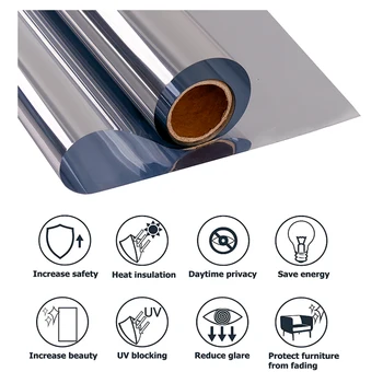 

SUNICE Self-adhesive Double Silver One-way Mirror Window Film Place Partation Office Privacy Summer UV Proof Building Glass