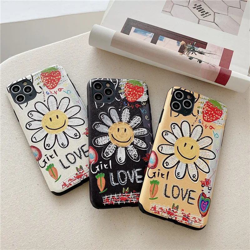 

Cute Color Daisy Phone Case For iphone 11 Pro Max 6 6S 7 8 plus X XR XS Max SE 2 Back Cover Luxury Flower Clear Soft Cases