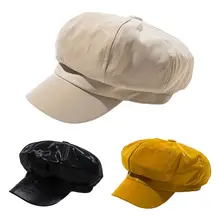 Женская британская винтажная Кепка-берет из искусственной кожи, осенне-зимняя однотонная цветная Кепка с козырьком, восьмиугольная кепка