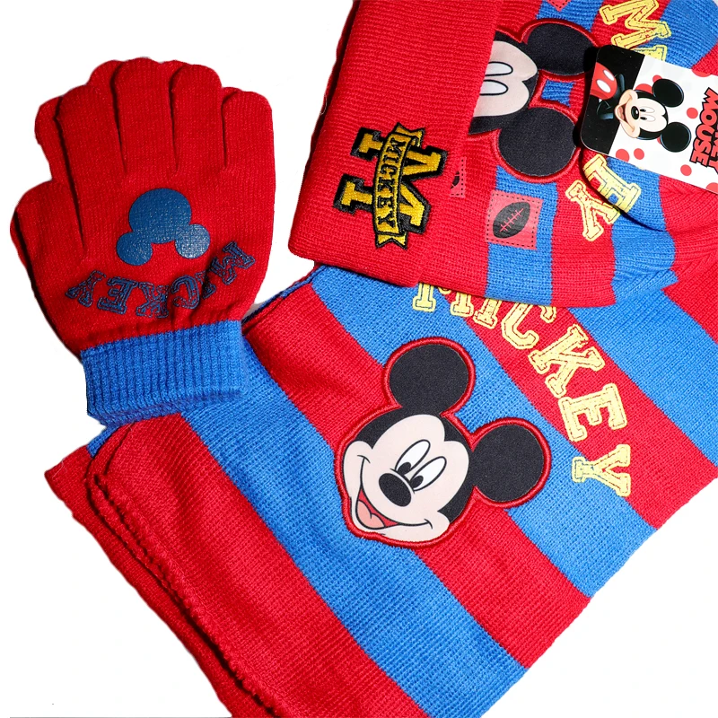 New Children Boys Girls Warm Anna Elsa Frozen Princess Hat Mickey Mouse Cartoon Bay Hat Kids Knitted Cap Scarf Gloves Sets - Image 2