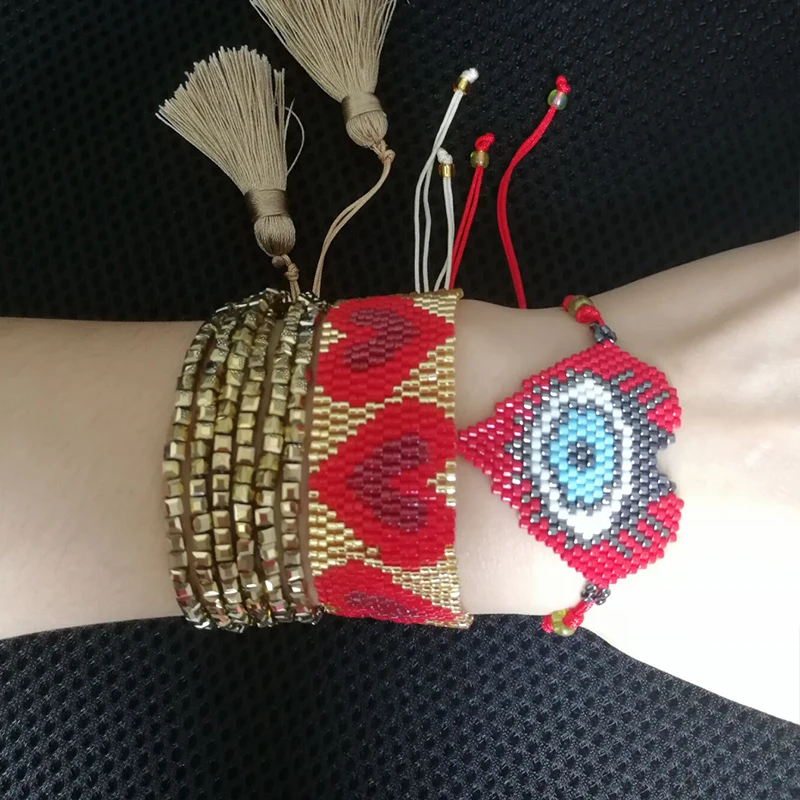 SHINUSBOHO Miyuki сглаза браслеты для женщин Delicas бусины Золотое сердце браслеты для мужчин модные ювелирные изделия подарок дропшиппинг