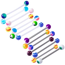 5 шт., смешанные цвета, промышленная сталь для пирсинга, акрил, длина 38 мм, промышленная леска, хрящевая спираль, пирсинг, ювелирные изделия для тела, 14 г