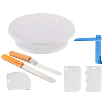 

7PCS/Set Creamy flower turntable set Cake Turntable Rotating Cake Knife Decorating Cream Cakes Stand Table Butter scraper