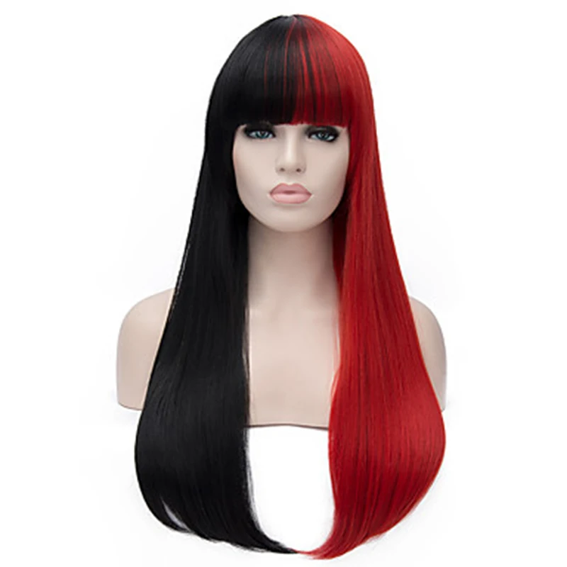 reb black HAIRJOY Женские синтетические волосы парики длинные прямые блонд с полной челкой косплей парик 4 цвета - Цвет: reb black