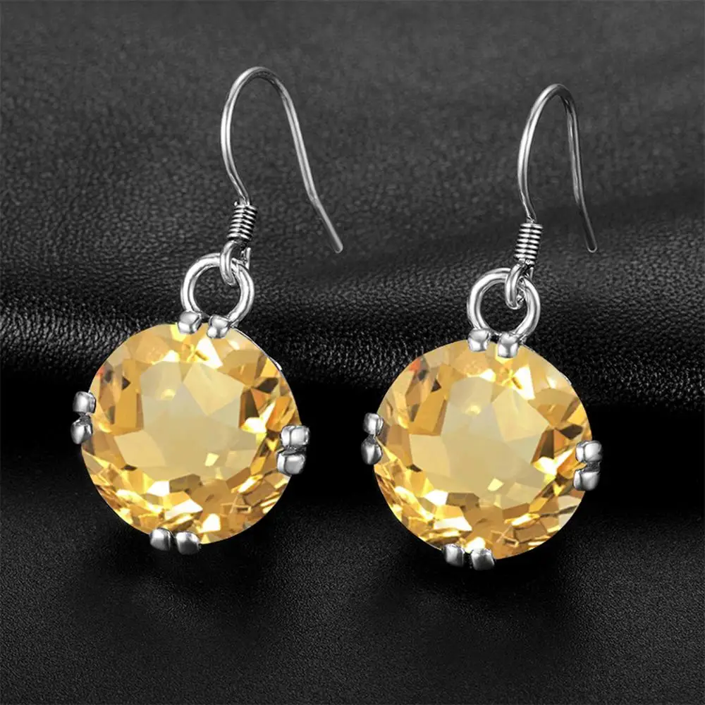 

100% 925 Sterling Silver Earring For Women Citrine Gemstone Korean Style Drop Earring Wedding Fine Jewelry New Trendy Wholesale