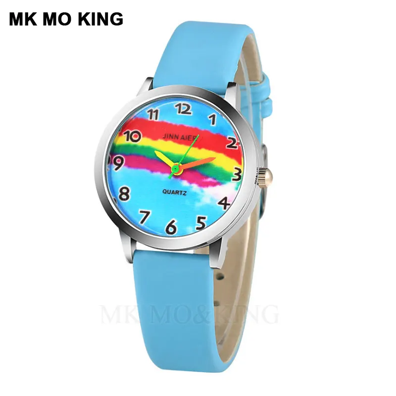 Rainbow Cartoon Cute Pink Sky Blue Red Children's Boys Girls Kids Digital Quartz Wrist Watch Clock Gifts Bracelet Relogio afbeelding