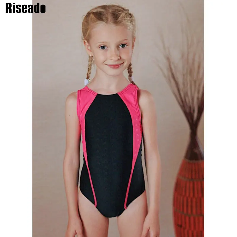

Riseado 2019 Sport One Piece Swimsuit Girls Patchwork Swimwear Competitive Children Bathing Suit New Racer Back Bathers Swimsuit
