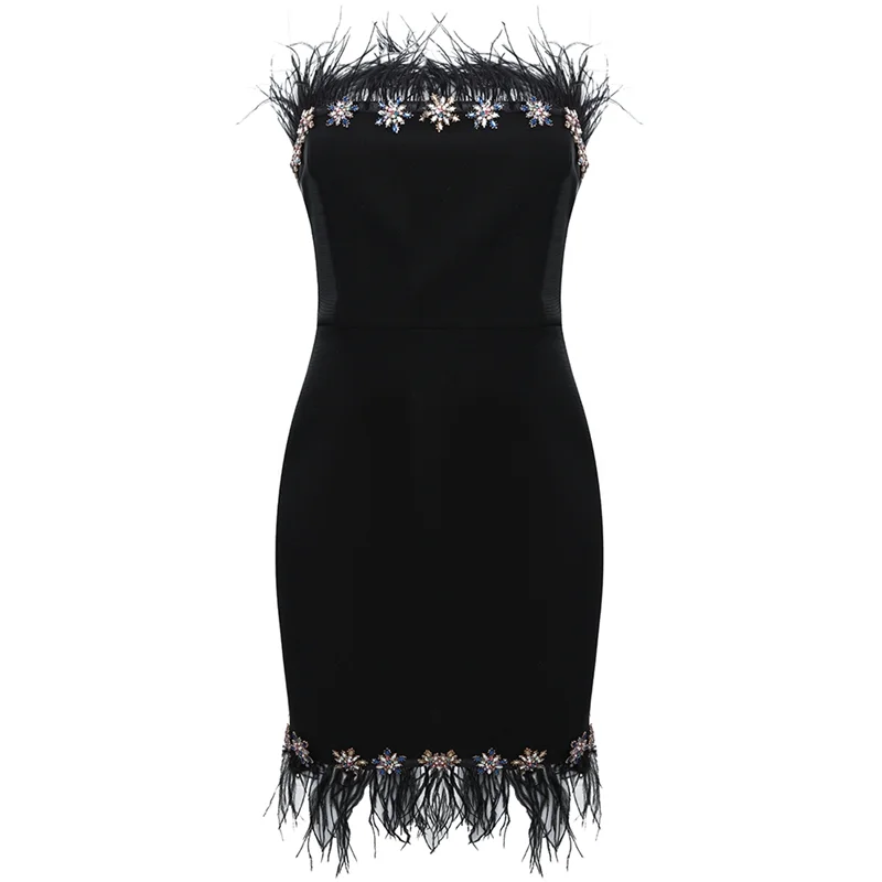 Vero Sinly,, элегантное женское облегающее Клубное платье, Vestido, летняя мода, без рукавов, с перьями, бриллиантами, мини, Бандажное платье