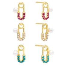 Простые милые серьги-гвоздики для девочек, 1 свежий жемчуг, бусины с цветными фианитами, проложенные безопасные серьги-гвоздики для женщин