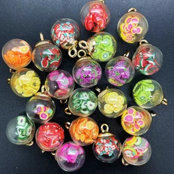 DIY Set: 8 Mini Glass Bottles with Fruit Ceramic Pendants (12)