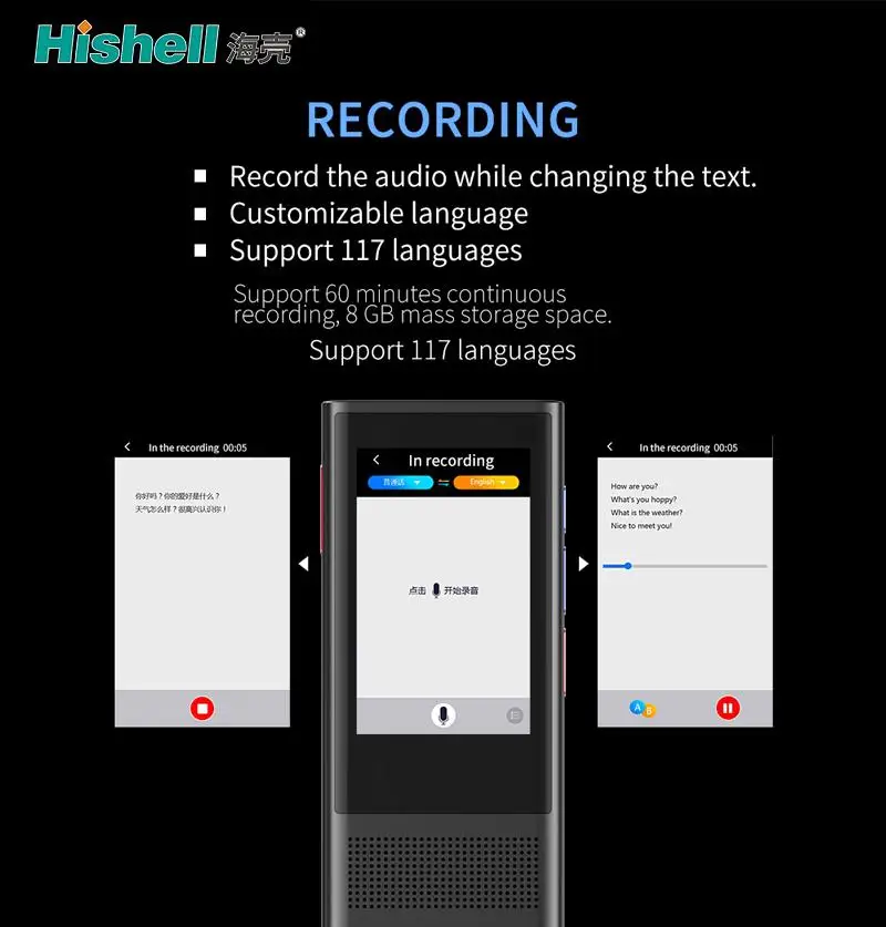 Yiwa Smart Translator Bluetooth 4,0 встроенный аккумулятор 1600 мАч поддержка 117 языков металлический чехол громкий динамик