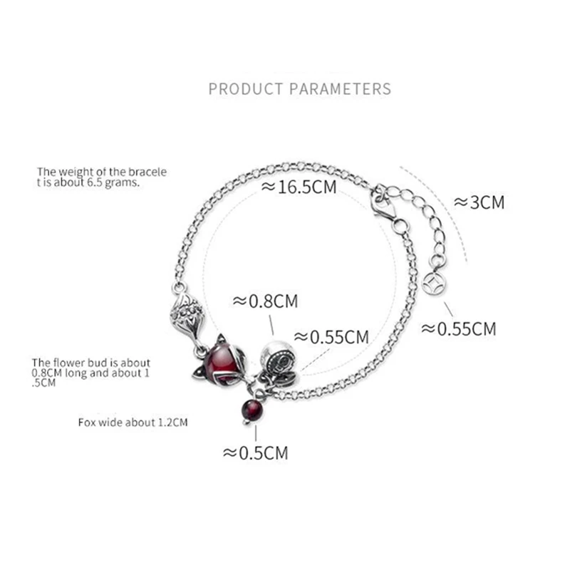 Дизайн, 925 пробы, тайский серебряный браслет для женщин, ручная работа, красная лиса, животное, длинная цепочка, винтажный браслет, 16+ 3 см