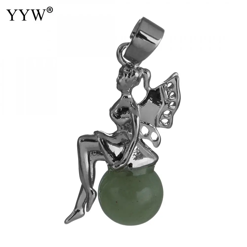 green aventurine Уникальная Фея Ангел драгоценные камни подвески шар Форма Серебряный цвет рейки для ожерелья Шарм Классические Подвески Аксессуары - Окраска металла: green aventurine