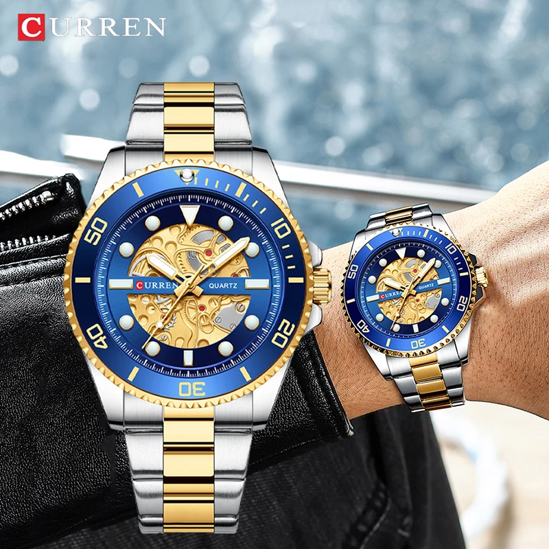 

CURREN Luxury Military Waterproof Sport Stainless Steel Watch Men Fashion Creative Design Luminous Quartz Men Watch часы мужские