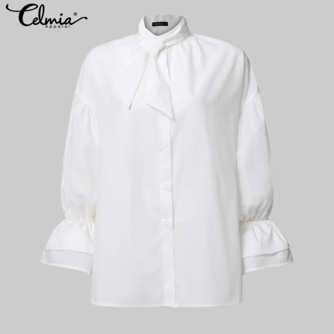 Fashion Blouses 2020 Celmia Women Long Flare Sleeve Bow Tie Buttons Casual Shirts Elegant Office Blusas Femininas Plus Size Tops - 4.00059E+12