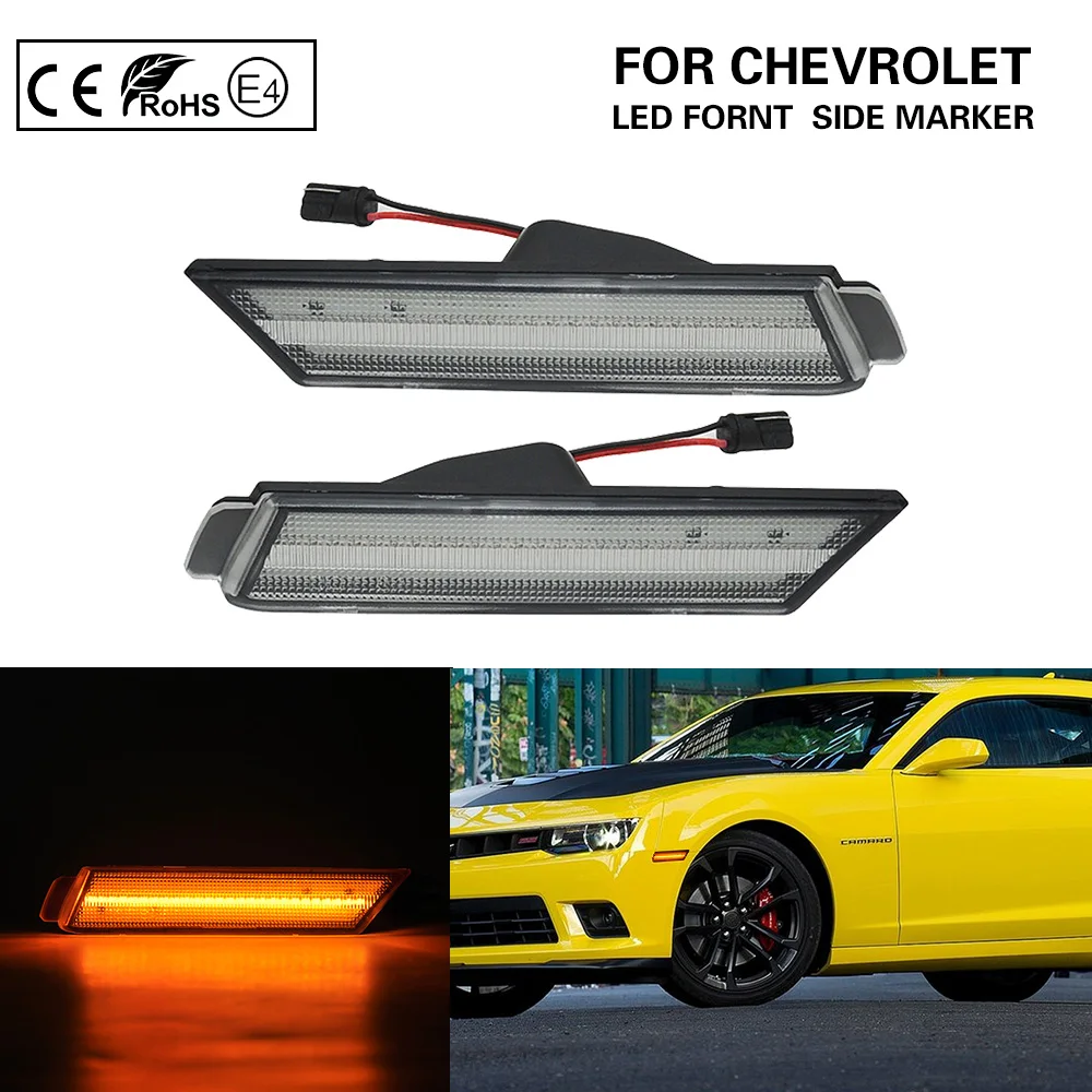 

2PCS FRONT LED SIDE MARKER LIGHT LAMP FOR Chevrolet Camaro 2010-2015 CLEAR AMBER