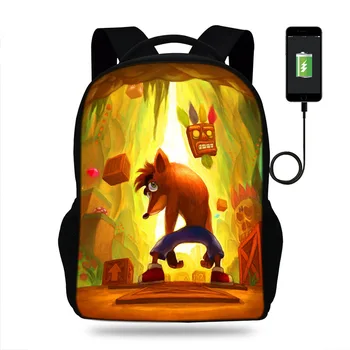 

17inch Boys Crash Bandicoot SchoolBags Girls Backpacks satchel for kids orthopedic mochila escolar Usb Charge book Bag