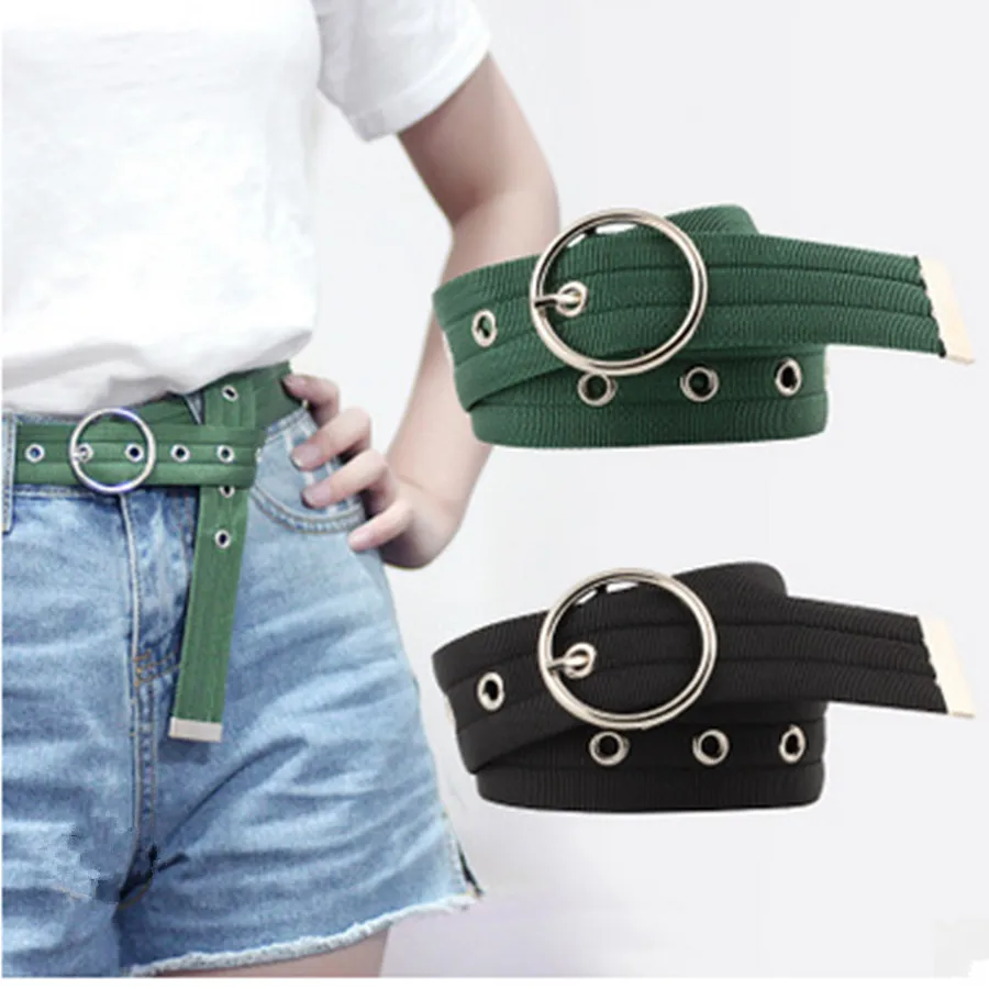 

Long Hollow Out Tail Hole Round Buckle Pin Belt Webbing Canvas Waistband Adjustable Harajuku Women Dress Jeans Decor Belts