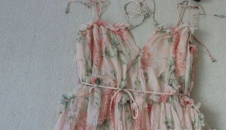 Цветное пляжное платье миди для отдыха, летнее высококачественное розовое платье с цветочным принтом и оборками, романтичное платье на бретельках со шнуровкой