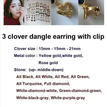 

Elegant Hot Brand 3 Clover Dangle Earring For Women With Clip Back 100% Sterling Silver Set Real Stone Original Design Gifts