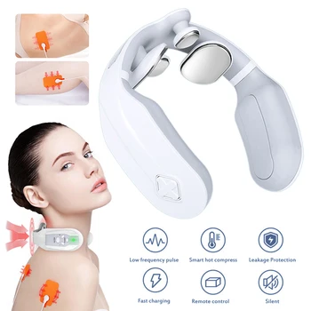 

White Neck Massage Instrument Multifunctional Vibration Intelligent Pulse Remote Control Cervical Massager Women Men TSLM1
