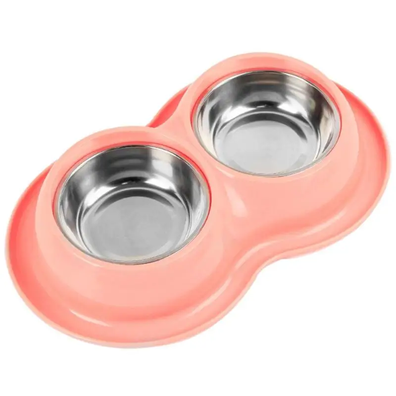 Stainless Steel Non-Slip Double Dog Bowls Food Drinking Water Feeder Pets Supply Dog Pet Feeding Bowl Supplies - Цвет: Розовый