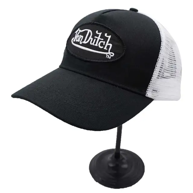Logo Embroidery Patch Vintage Mesh Solid Foam Trucker Cap by Von Dutch AG 69-3white