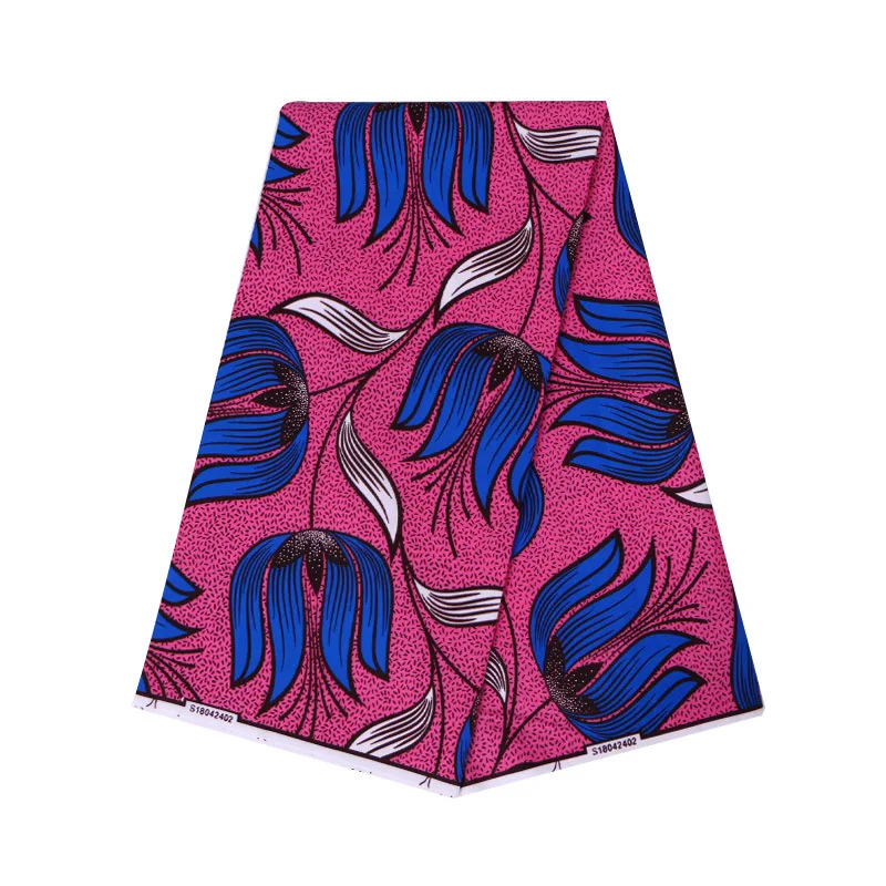 African Fabric Ankara Real Wax Veritable Blue Flowers Print Pink 6Yards | Аксессуары для одежды