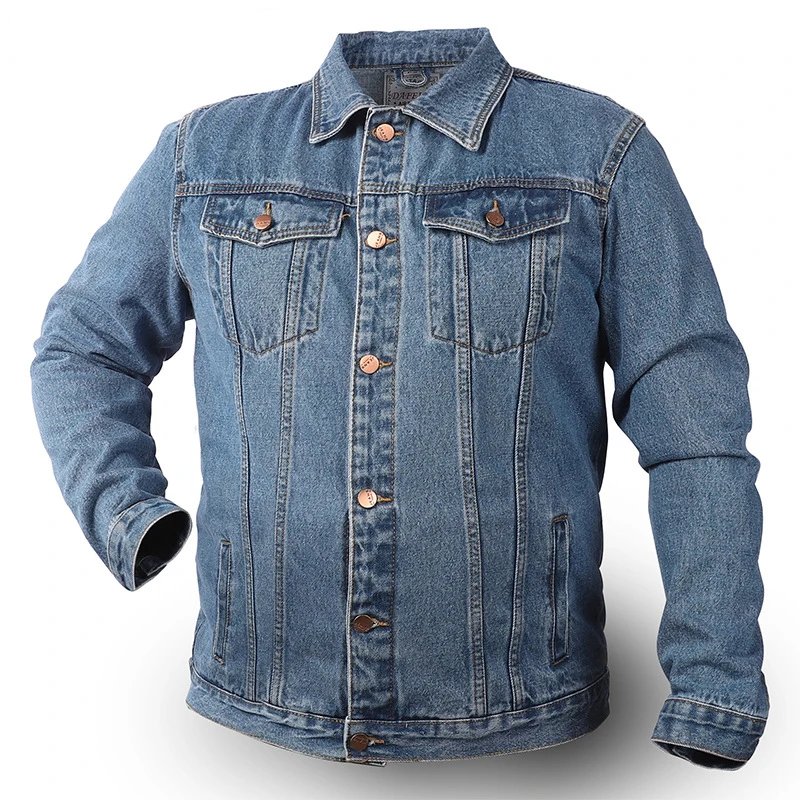 

2023 Men's Fashion Plus Size Light Blue Denim Trucker Jacket Outwear Oversized Jean Jacket