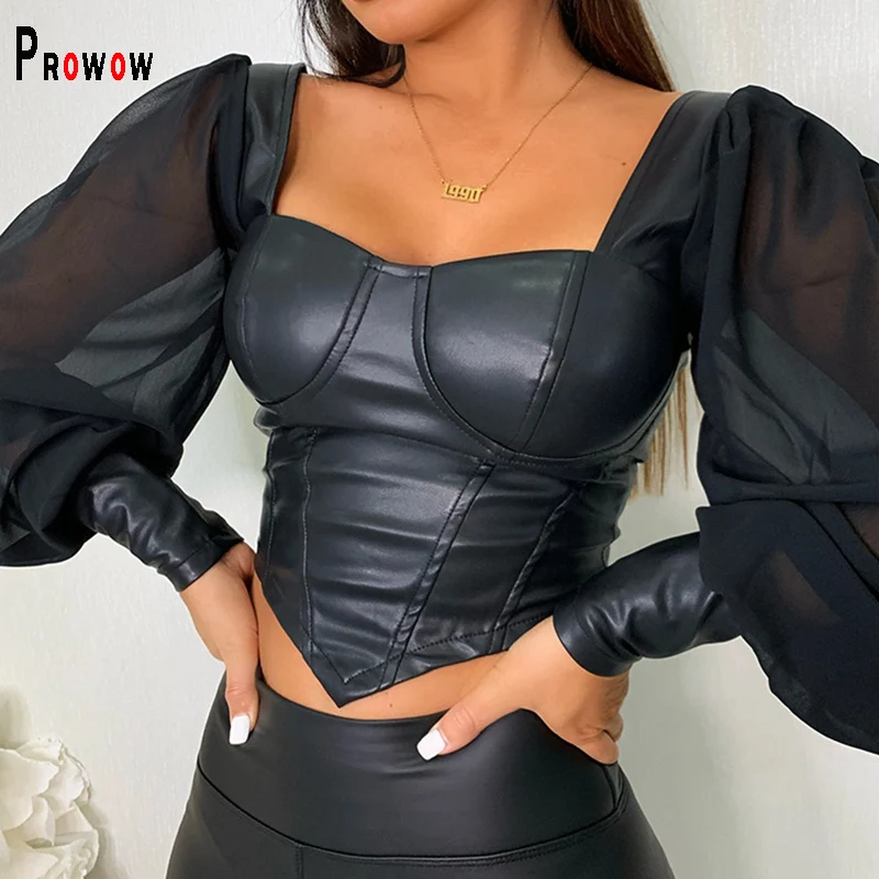 Сексуальный женский корсет Prowow блузка шифоновая с рукавами из искусственной