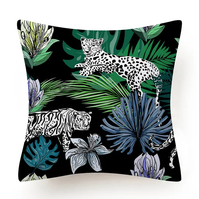 Tropical Jungle Cushion Cover 45x45 Polyester Tiger Leopard Printed Pillowcase Decorative Sofa Cushions Palm Leaf Pillowcover 022