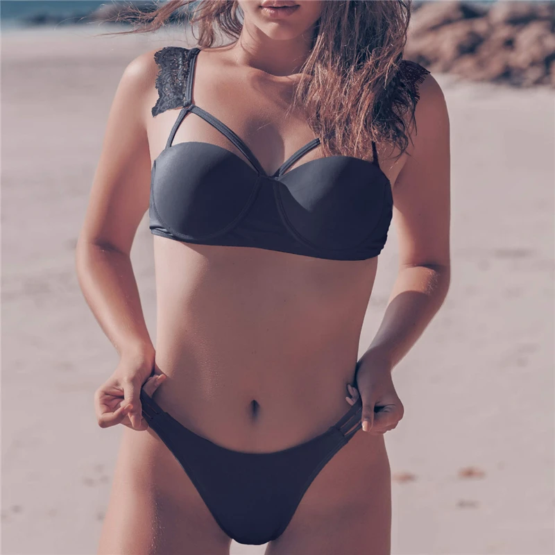 Lace Bikini Women Black Swimsuit Push Up Bikinis Set Sexy Bathing Suits Summer Biquini 2020 Women Swimming Suit Beach Wear S-L