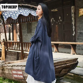 

2019Women Vintage Long Sleeve cotton and linen long cardigan jacket coat Spring Cotton Linen Oversized Top Casual Loose Coats