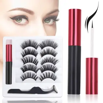 

5 Pair Magnetic False Eyelashes Lashes Magnetic Liquid Makeup Tweezers Kit Long Lasting Mixed Quick-drying Eyeliner Tools E Y8W4