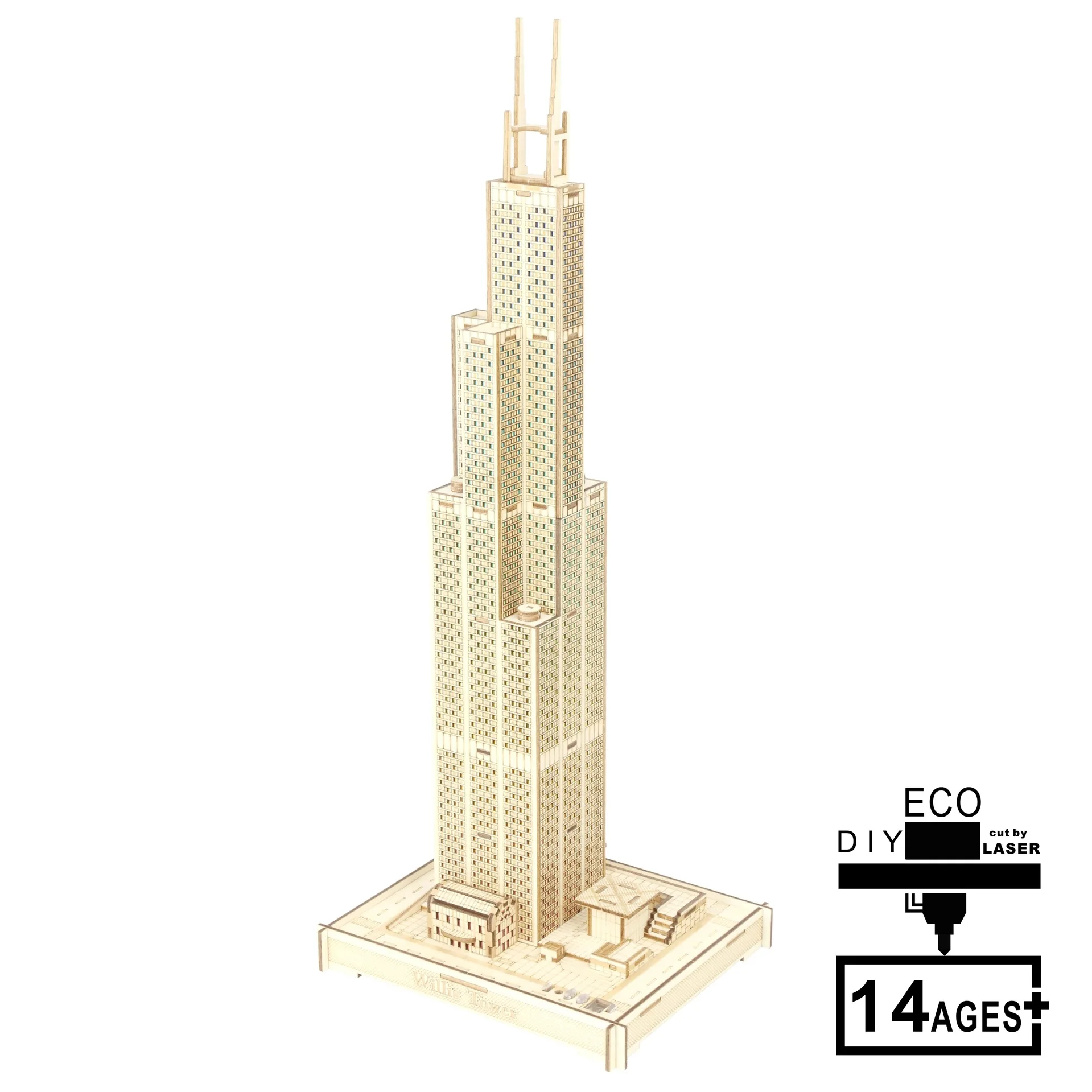 

Sears Tower Colorful Light (a Group) 3D Jigsaw Puzzle Laser Cutting Processing