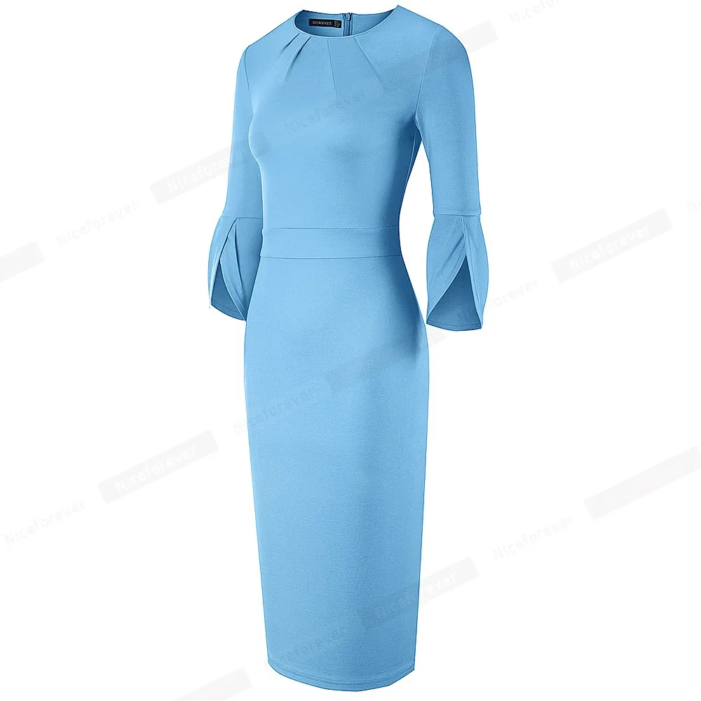 Nice-Forever Solid Color Elegant WorkDresses Business Party Bodycon Fitted Formal Women Dress B601