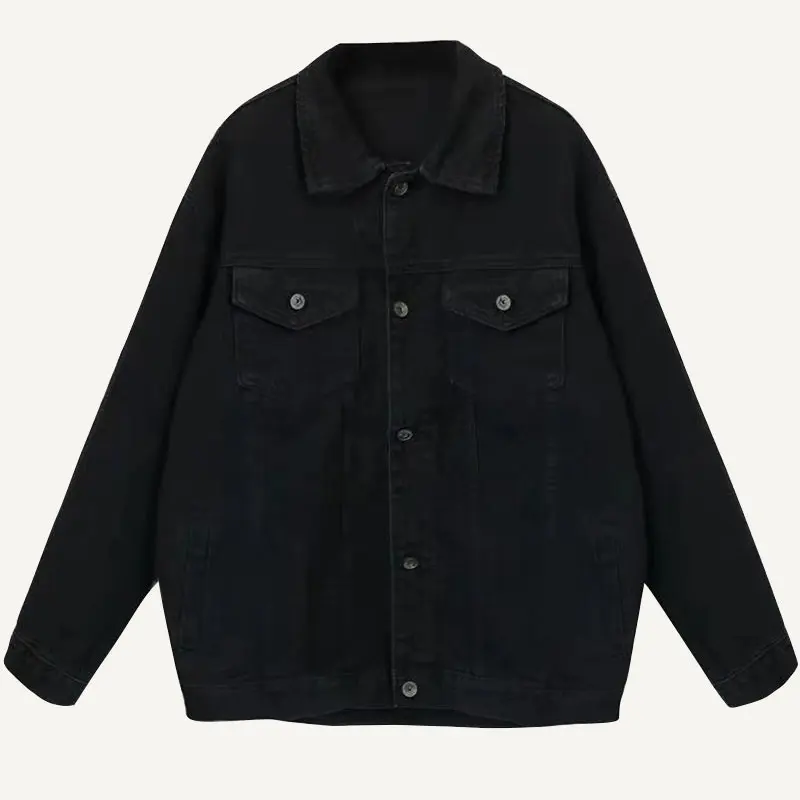 Свободное черное джинсовое пальто бойфренда размера плюс 4XL 5XL, женская джинсовая куртка с длинным рукавом, Корейская уличная одежда Harajuku Mom Jean