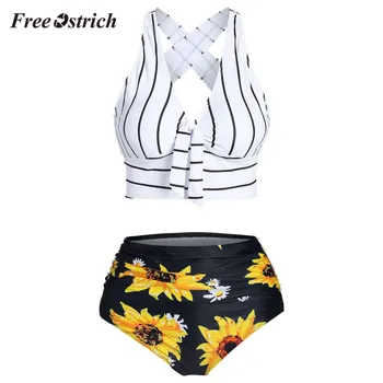 

Free Ostrich Sexy Lingerie Women Flower Underwear Two Pieces Striped Bra Push Up High Waist Panties Bra And Panty Set Biquinis