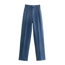 

2022NEW 2022 Women Chic Fashion Office Wear Straight Pants Vintage High Waist Zipper Fly Female Trousers