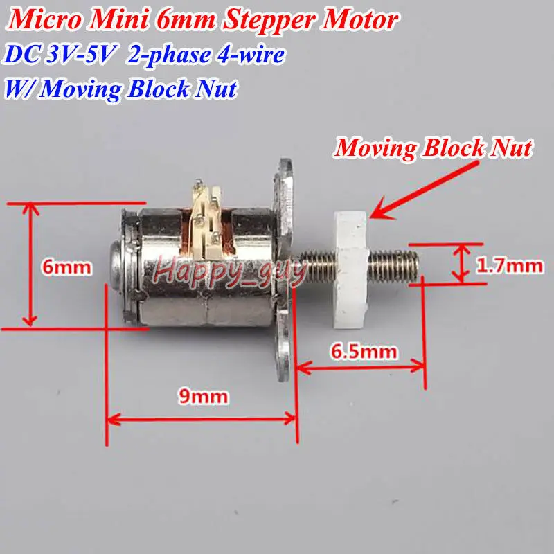 Micro 6mm 2-phase 4-wire Stepping Stepper Motor Linear Screw Slider Block Nut 